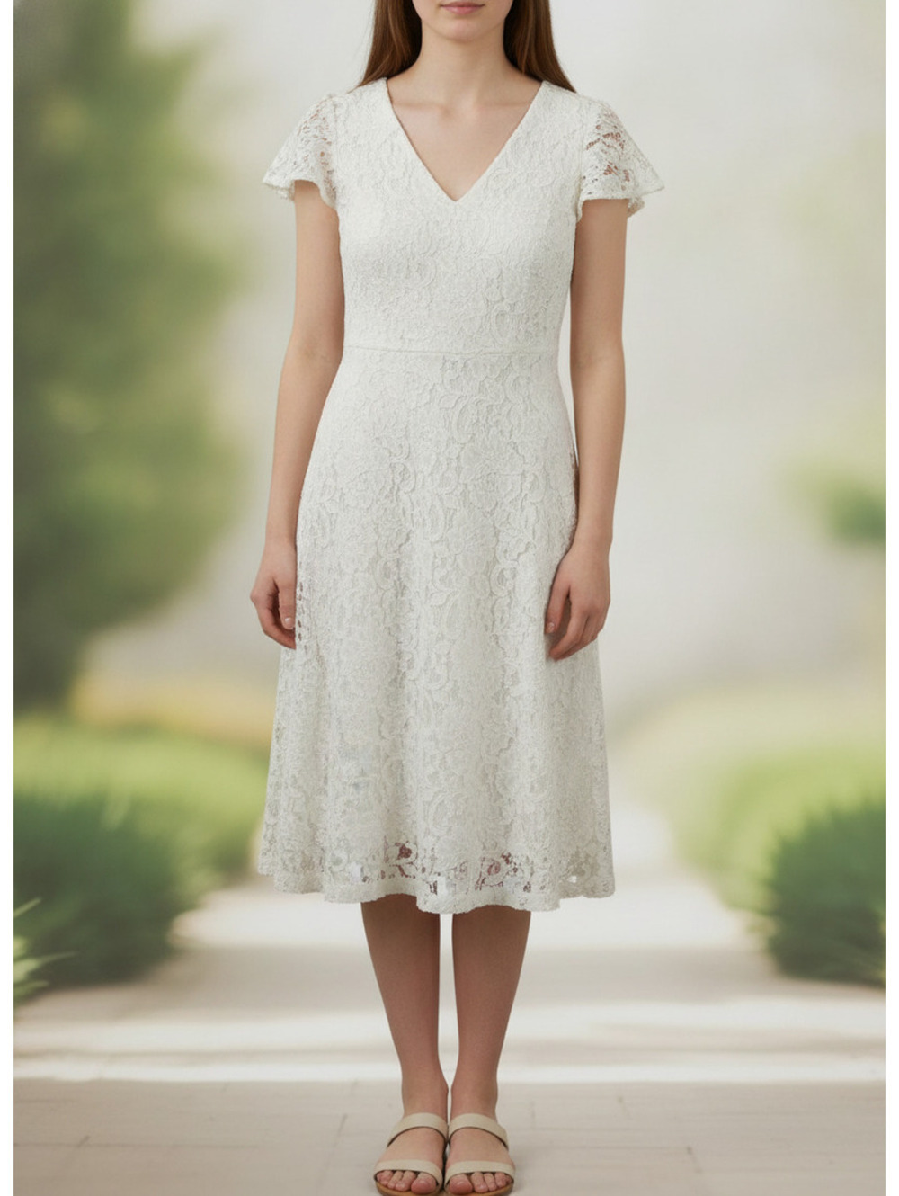New Without Tags | Lauren Ralph Lauren Sz 4P | Ivory Lace Midi Dress